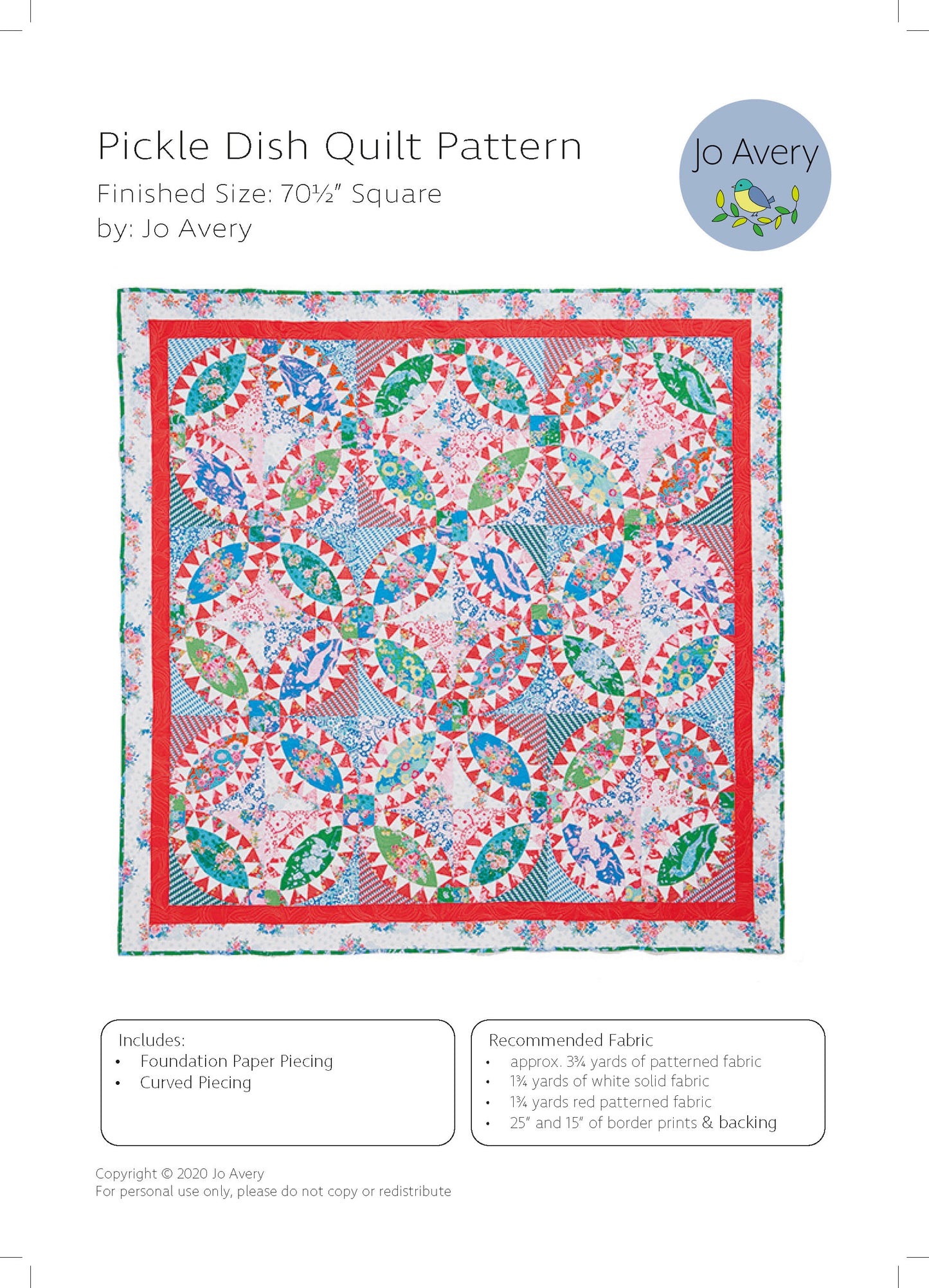 Pickle Dish Quilt PDF Pattern