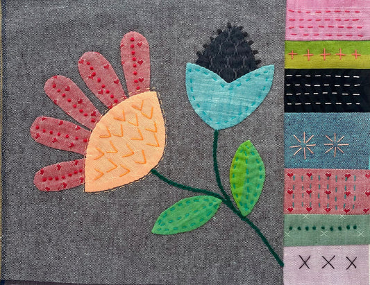Mounted Textile Art Originals - Wildflowers with Patches