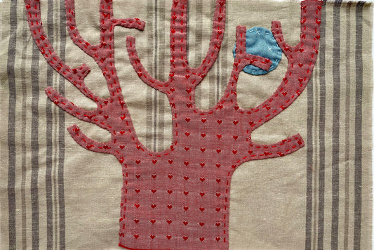 Mounted Textile Art Originals - Red Moon Tree