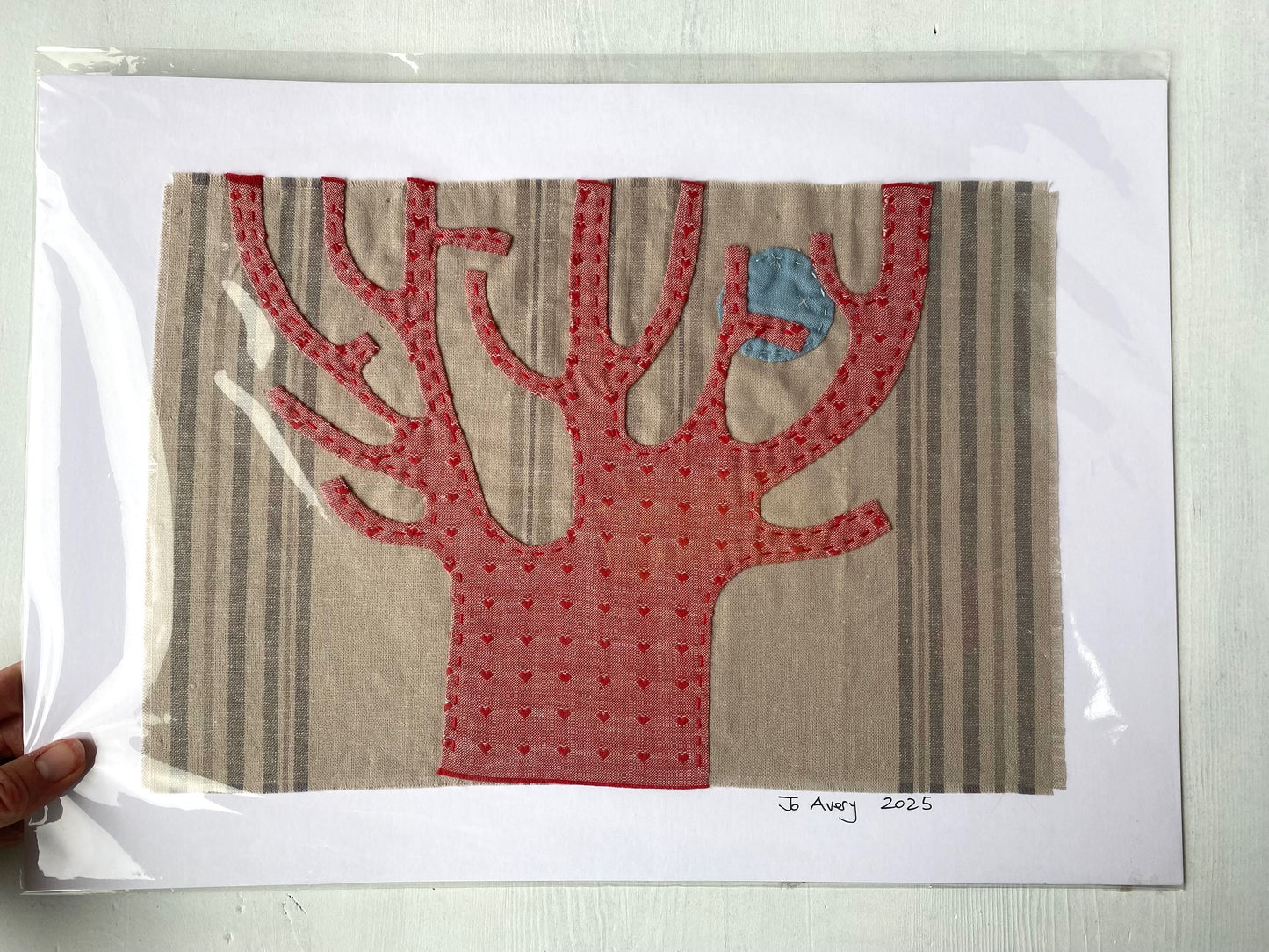 Mounted Textile Art Originals - Red Moon Tree