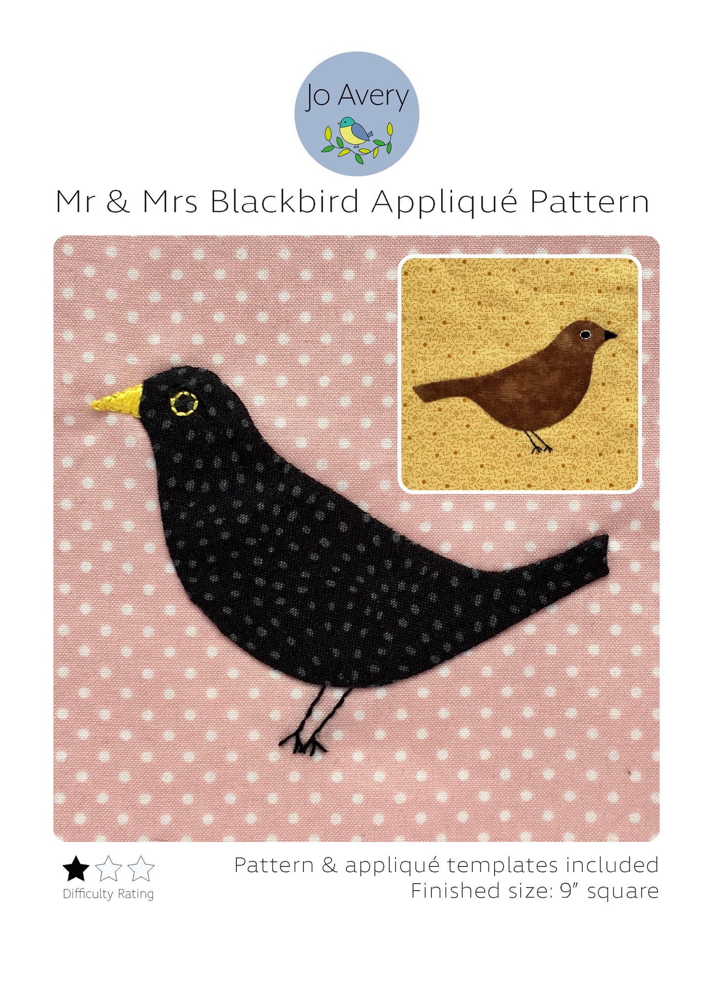 Blackbirds Appliqué PDF Pattern