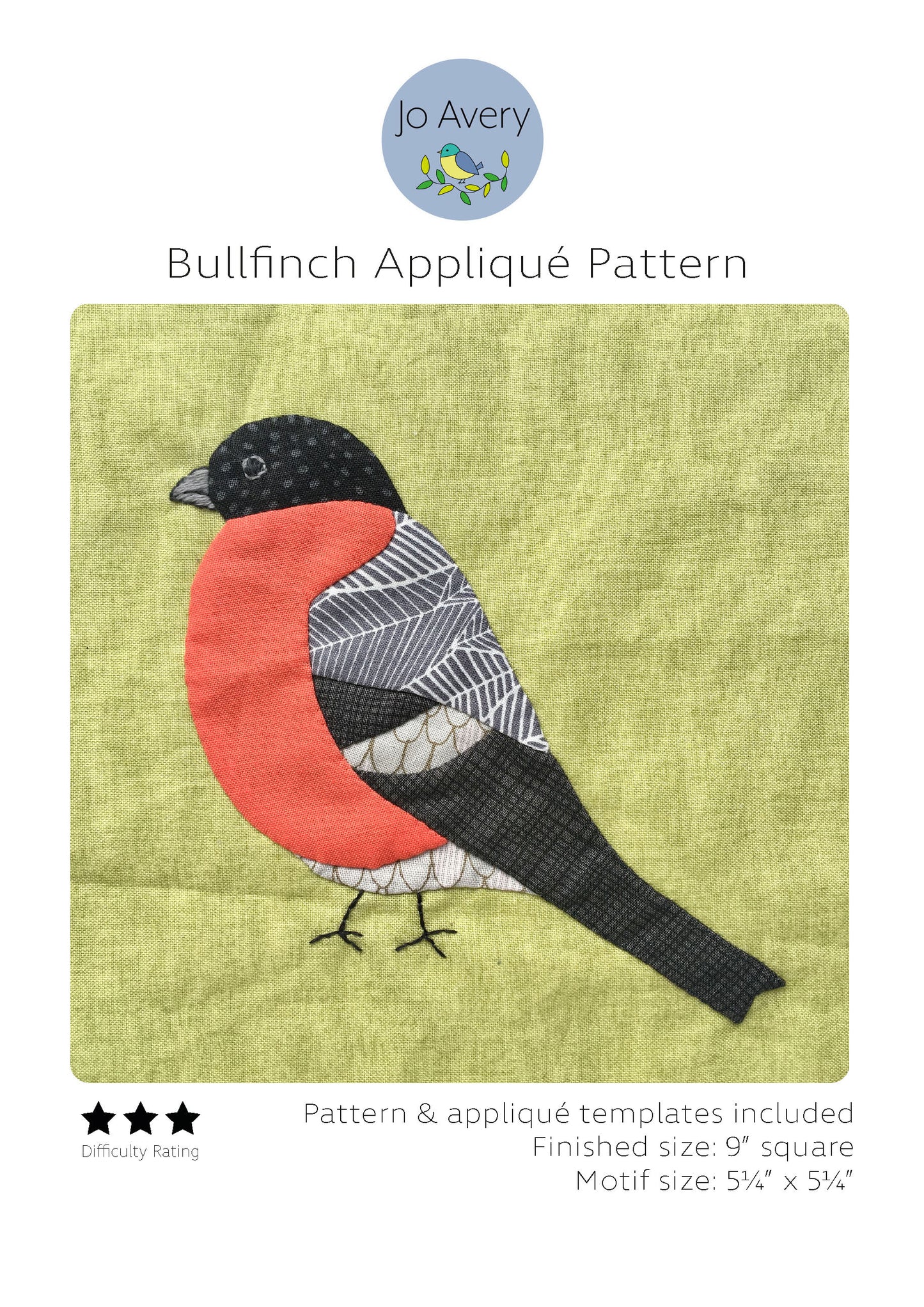 Bullfinch Appliqué PDF Pattern