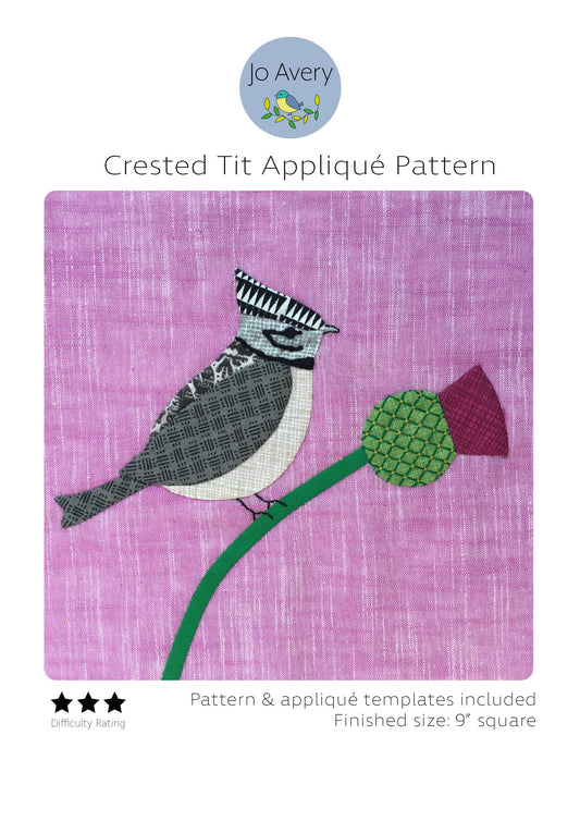 Crested Tit Appliqué PDF Pattern