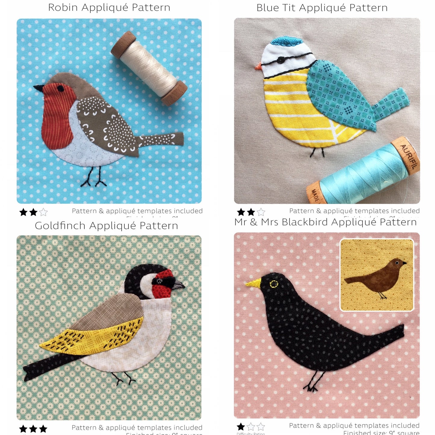 Bird Appliqué PDF Patterns Bundle 1